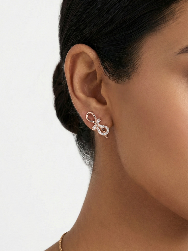 Amour Bow Sparkle Stud Earrings | 925 Sterling Silver