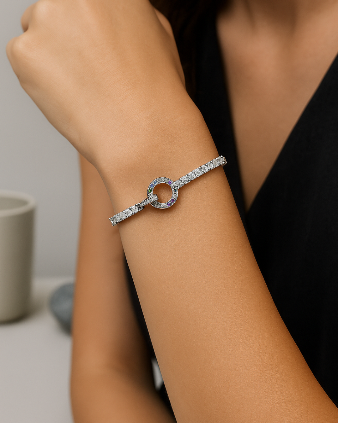 Prism Halo Tennis Bracelet Sterling Silver