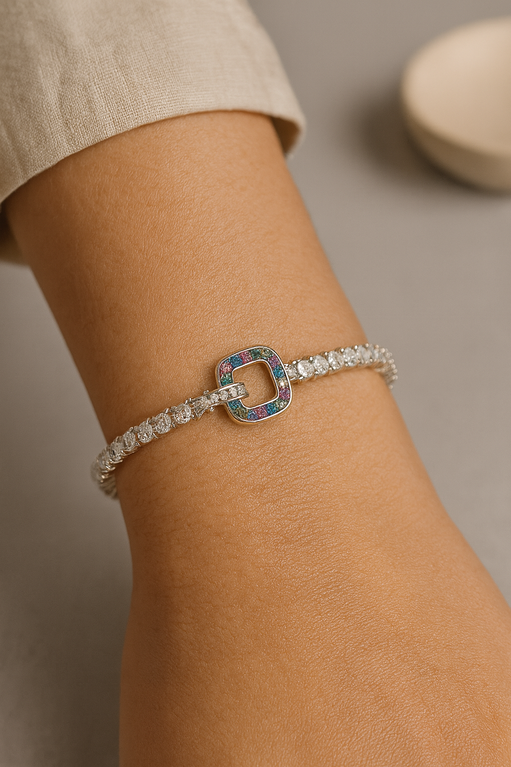 Hexagon Rainbow Tennis Bracelet