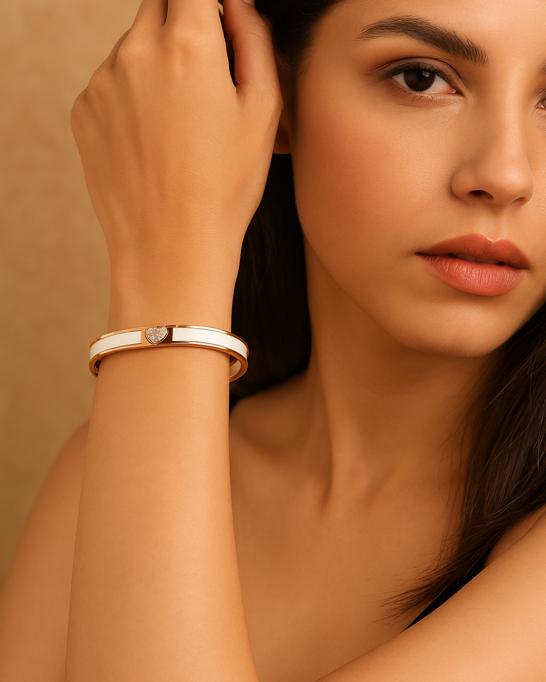 Rose Gold & White Enamel Cuff Kada Sterling Silver