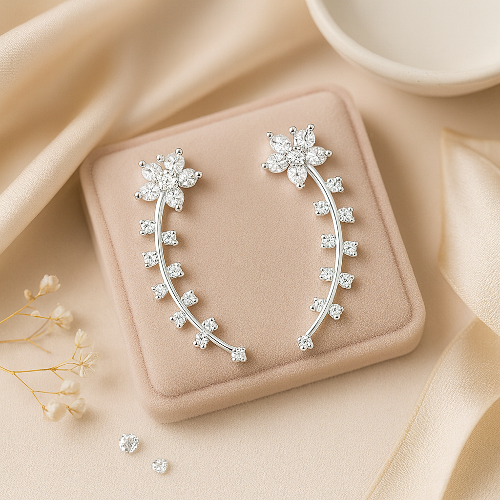 Floral Vine Sterling Silver Ear Cuffs