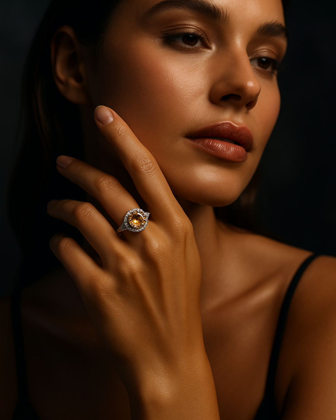 Golden Radiance Halo Ring Sterling Silver