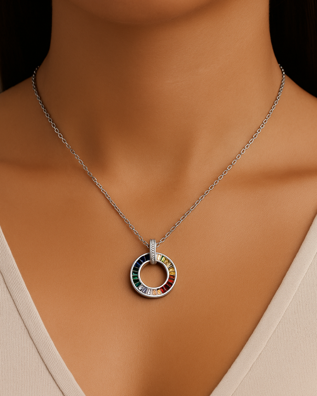 Spectrum Halo Pendant Necklace Sterling Silver