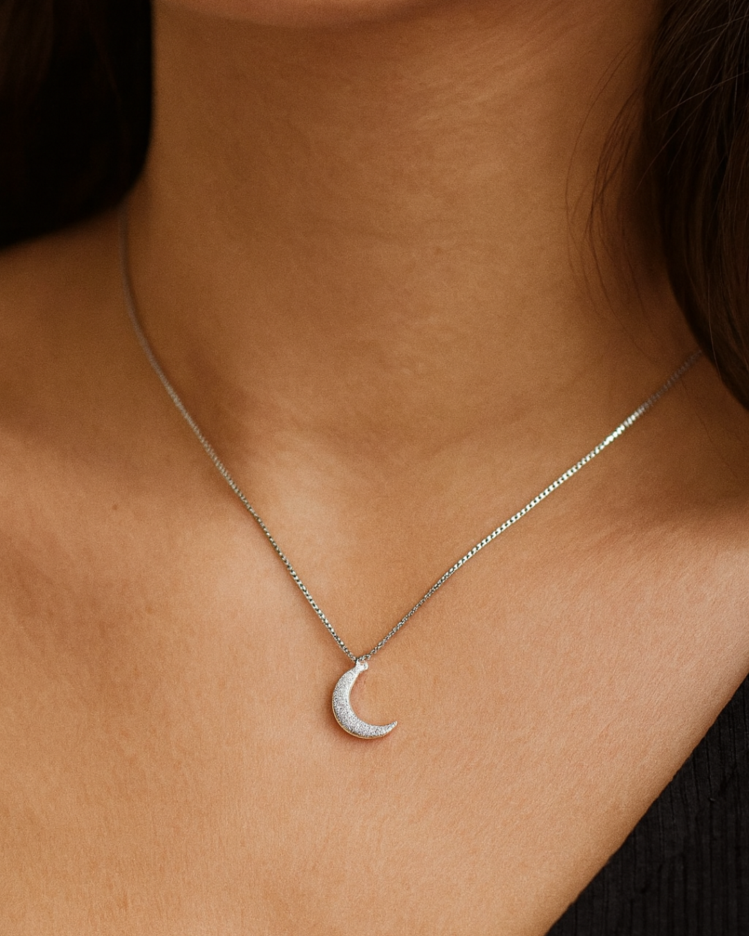 Celestial Crescent Necklace Sterling Silver