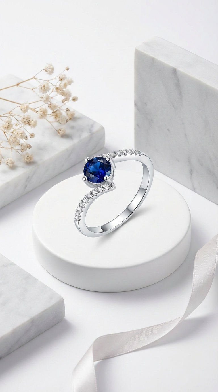 Velora Blue Solitaire Ring | 925 Sterling Silver