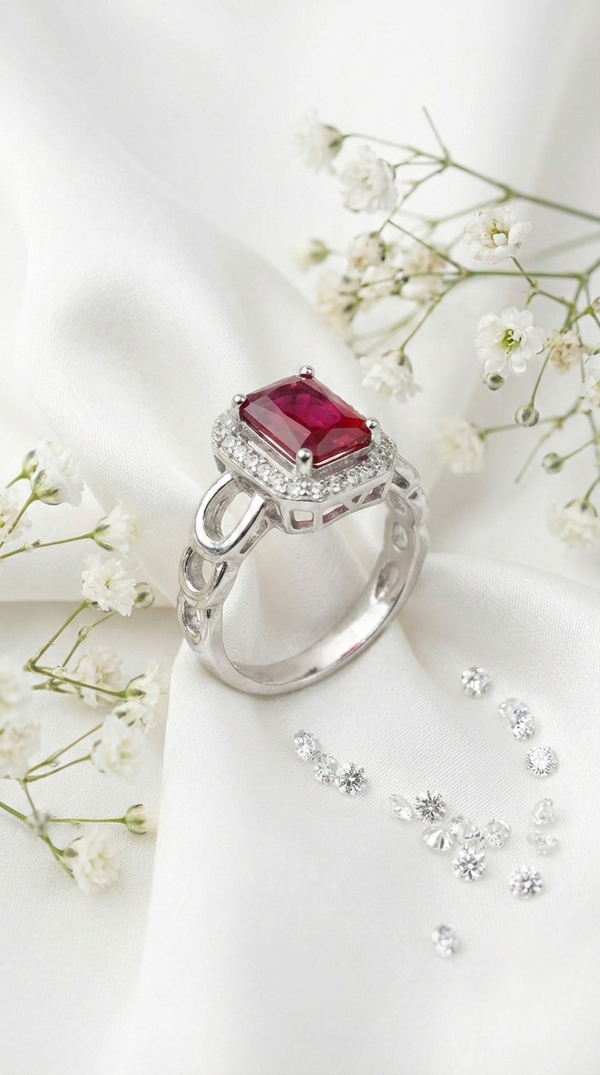 The Ruby Halo Ring | 925 Sterling Silver