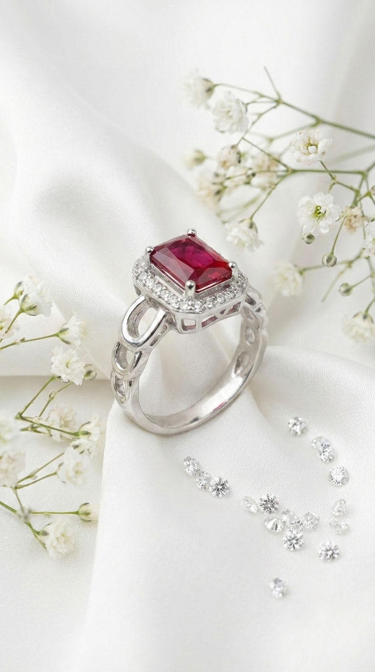 The Ruby Halo Ring | 925 Sterling Silver