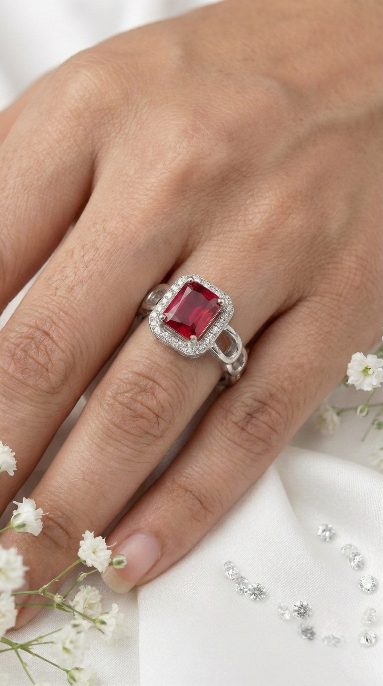 The Ruby Halo Ring | 925 Sterling Silver