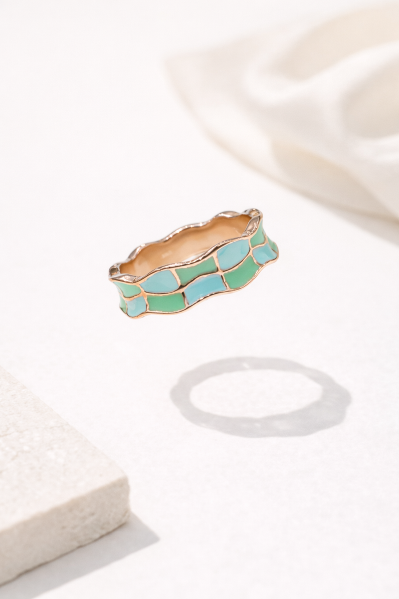 Azure Mosaic Enamel Ring | 925 Sterling Silver