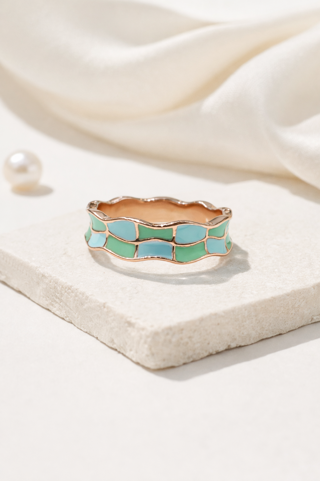 Azure Mosaic Enamel Ring | 925 Sterling Silver