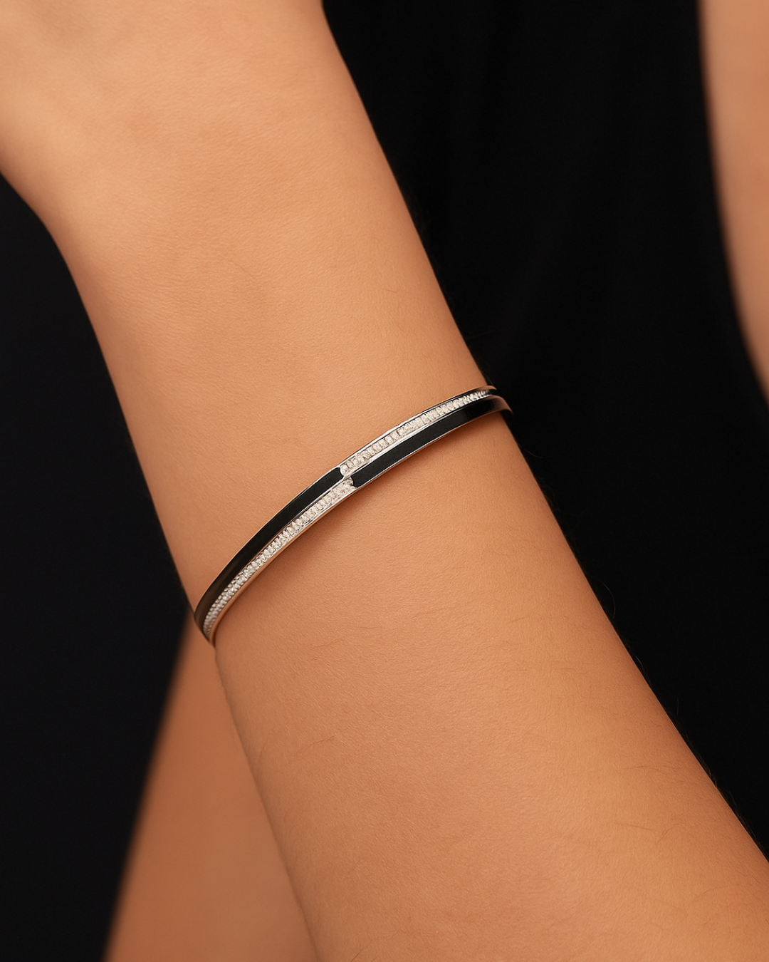 Black & Silver Pavé Kada Sterling Silver