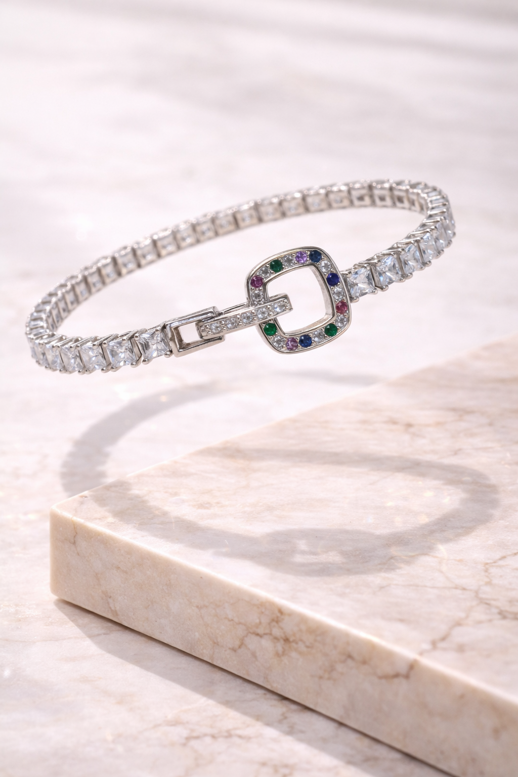 Hexagon Rainbow Tennis Bracelet | 925 Sterling Silver