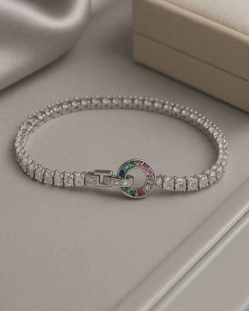 Prism Halo Tennis Bracelet Sterling Silver