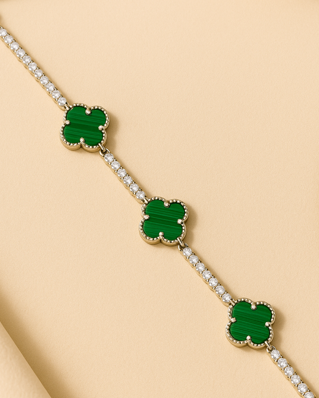 Emerald Clover Tennis Bracelet Sterling Silver