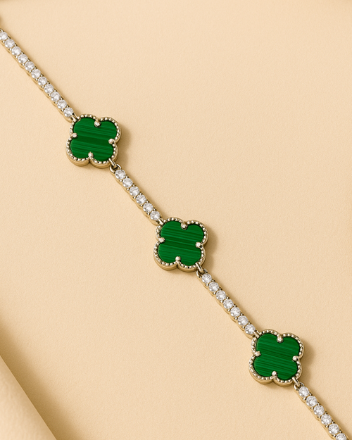 Emerald Clover Tennis Bracelet Sterling Silver