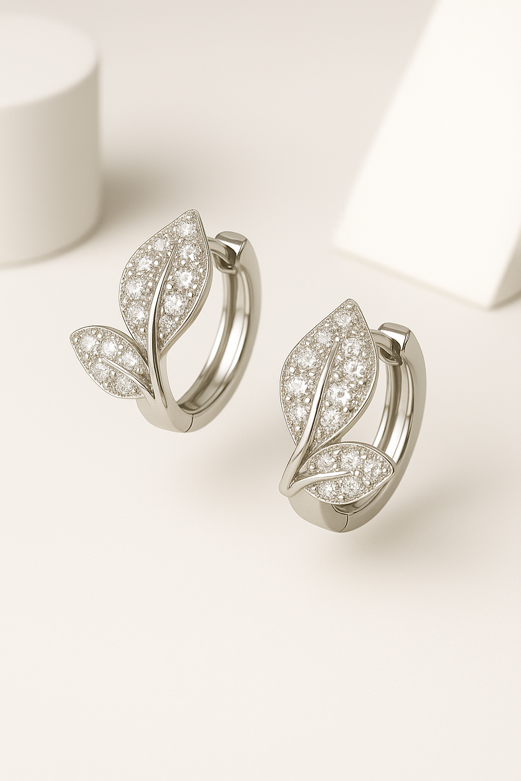 The Pavé Leaf Huggie Earrings | 925 Sterling Silver