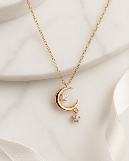 Celestial Charm Moon & Star Necklace Sterling Silver