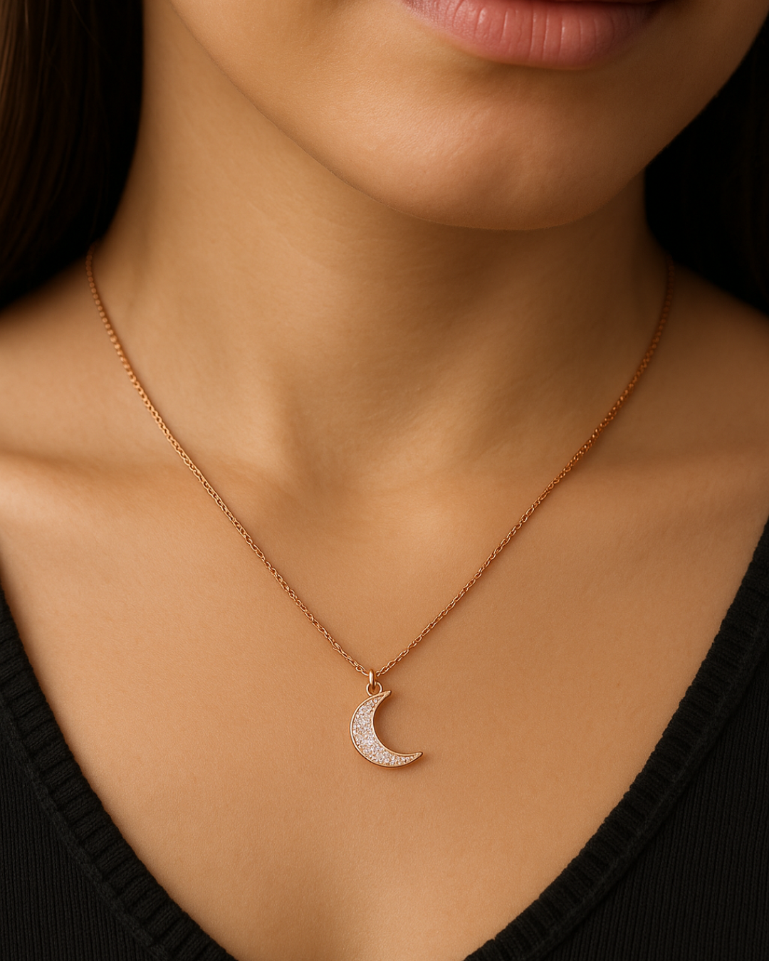 Crescent Sparkle Necklace Sterling Silver