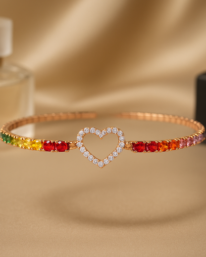 Radiant Spectrum Heart Tennis Bracelet Sterling Silver