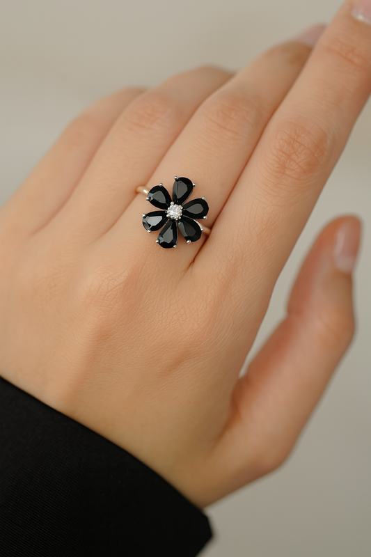 Onyx Blossom Ring
