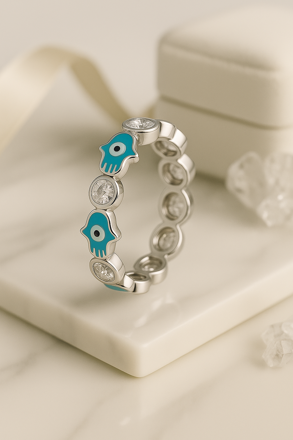 Evil Eye Hamsa Energy Ring - Sterling Silver