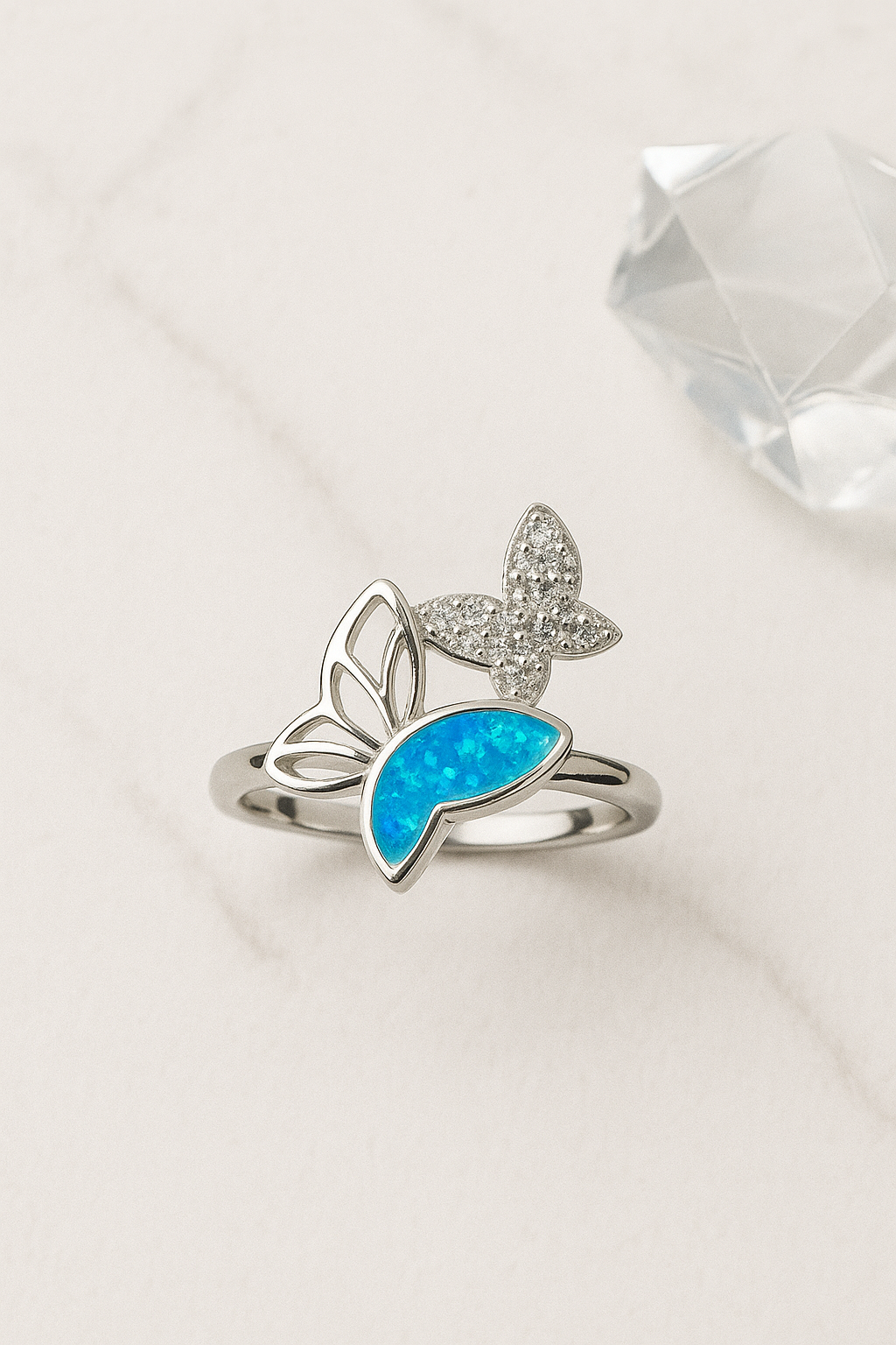 Sky Opal Butterfly Ring - Sterling Silver
