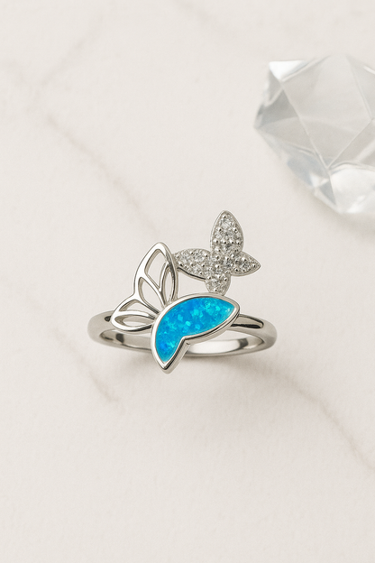 Sky Opal Butterfly Ring - Sterling Silver
