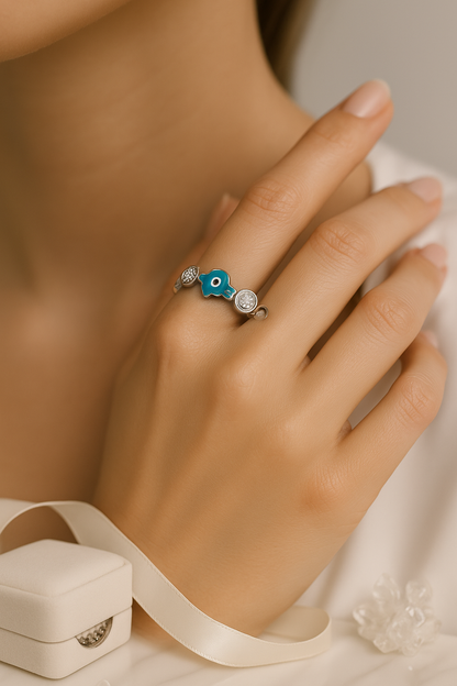 Evil Eye Hamsa Energy Ring - Sterling Silver