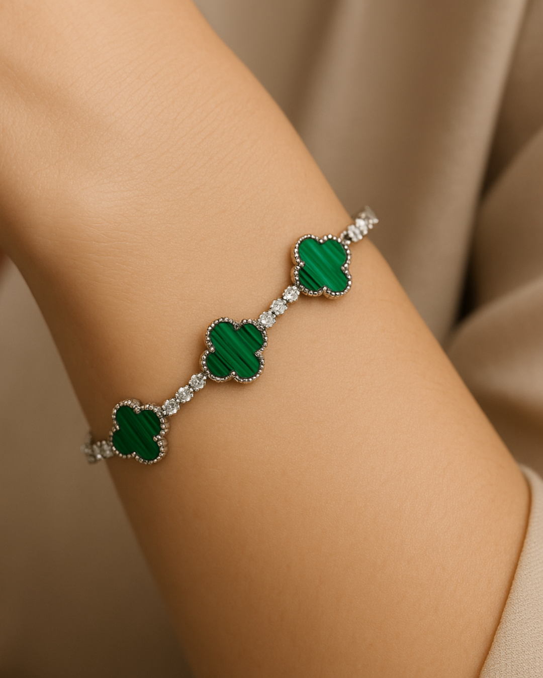 Emerald Clover Tennis Bracelet Sterling Silver