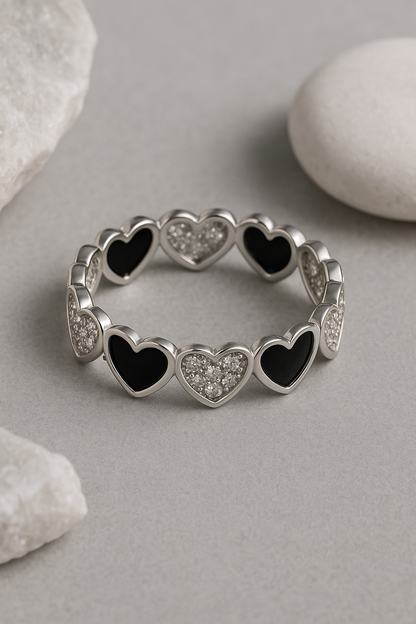 Noir Heart Eternity Ring - Sterling Silver
