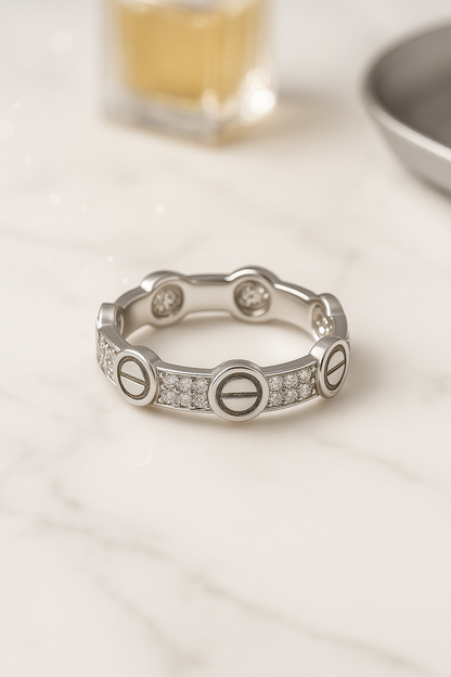Bolt & Brilliance Pavé Stack Ring - Sterling Silver