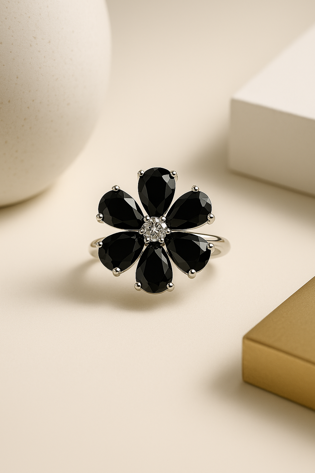 Onyx Blossom Ring