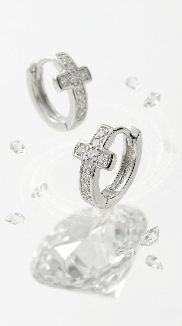 Éclat Cross Pavé Hoops | 925 Sterling Silver