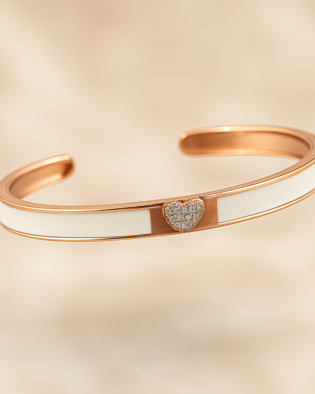 Rose Gold & White Enamel Cuff Kada Sterling Silver