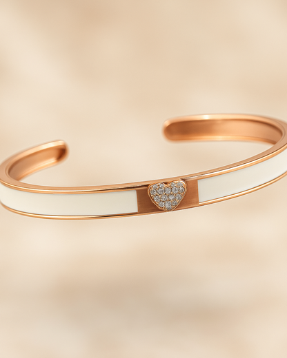Rose Gold & White Enamel Cuff Kada Sterling Silver