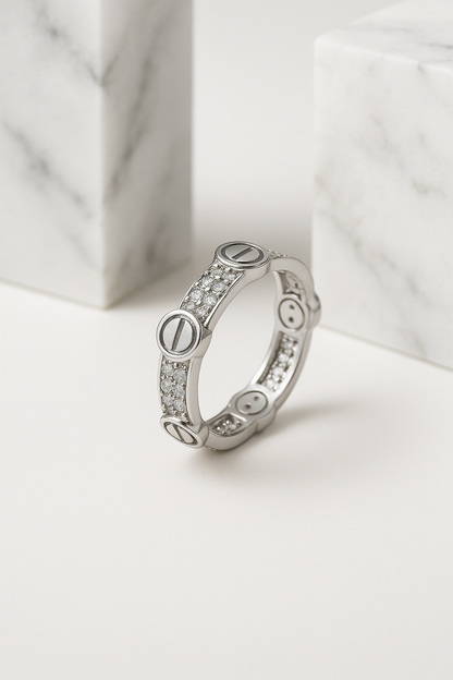 Bolt & Brilliance Pavé Stack Ring - Sterling Silver