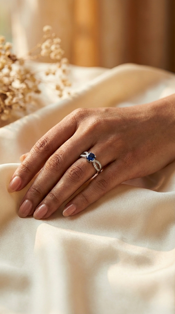 Velora Sapphire Curve Ring | 925 Sterling Silver