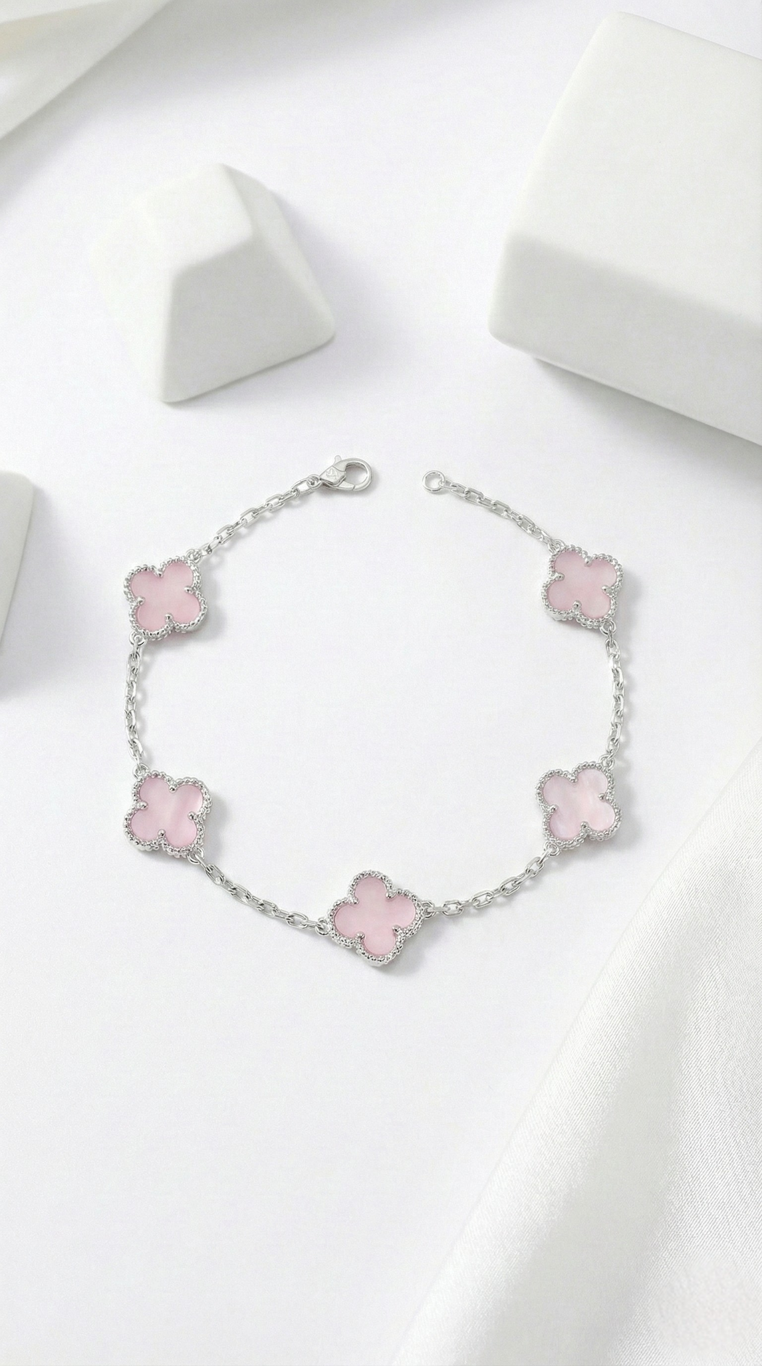 Blush Pink Clover Bracelet | 925 Sterling Silver