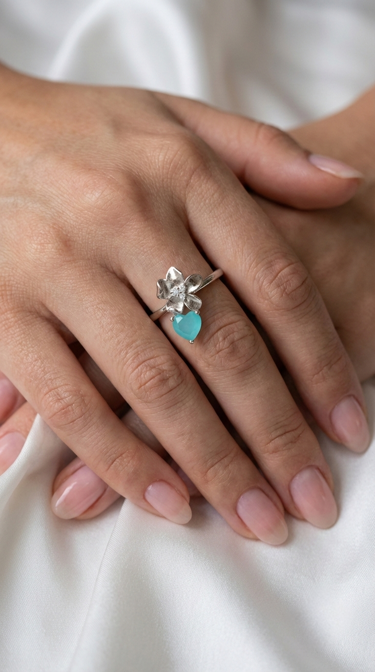 Élora Petal Heart Ring | 925 Sterling Silver