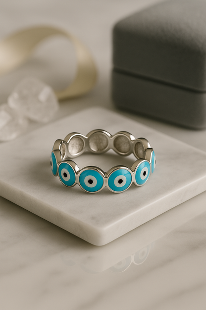 Evil Eye Aura Band Ring - Sterling Silver
