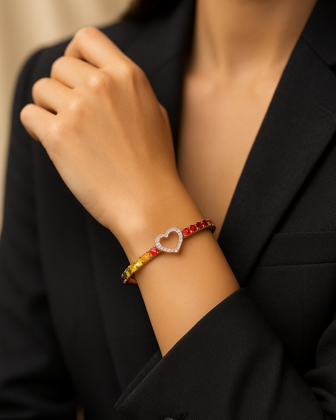 Radiant Spectrum Heart Tennis Bracelet Sterling Silver