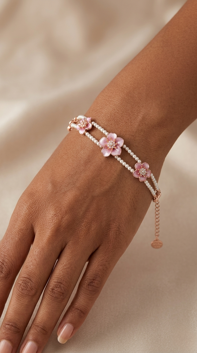 Rosé Bloom Pearl Bracelet | 925 Sterling Silver