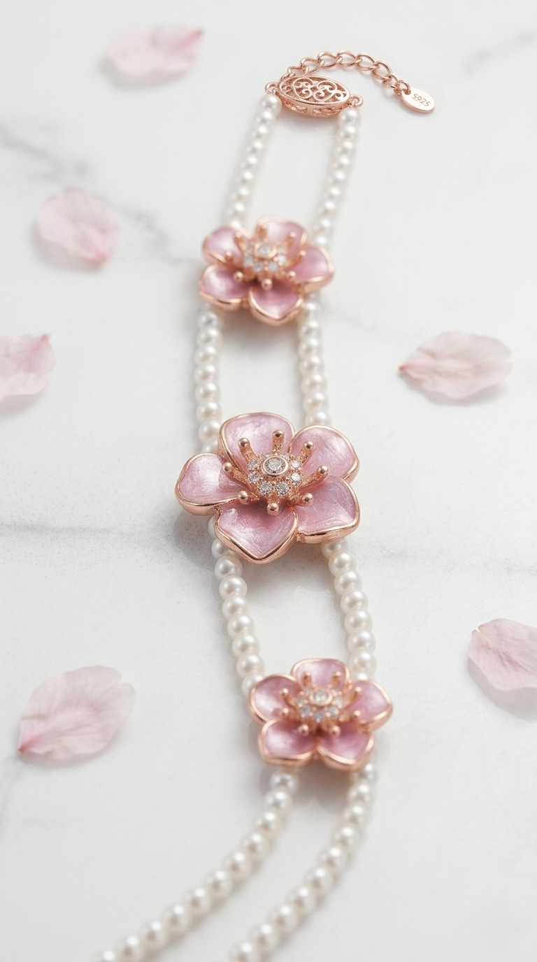 Rosé Bloom Pearl Bracelet | 925 Sterling Silver