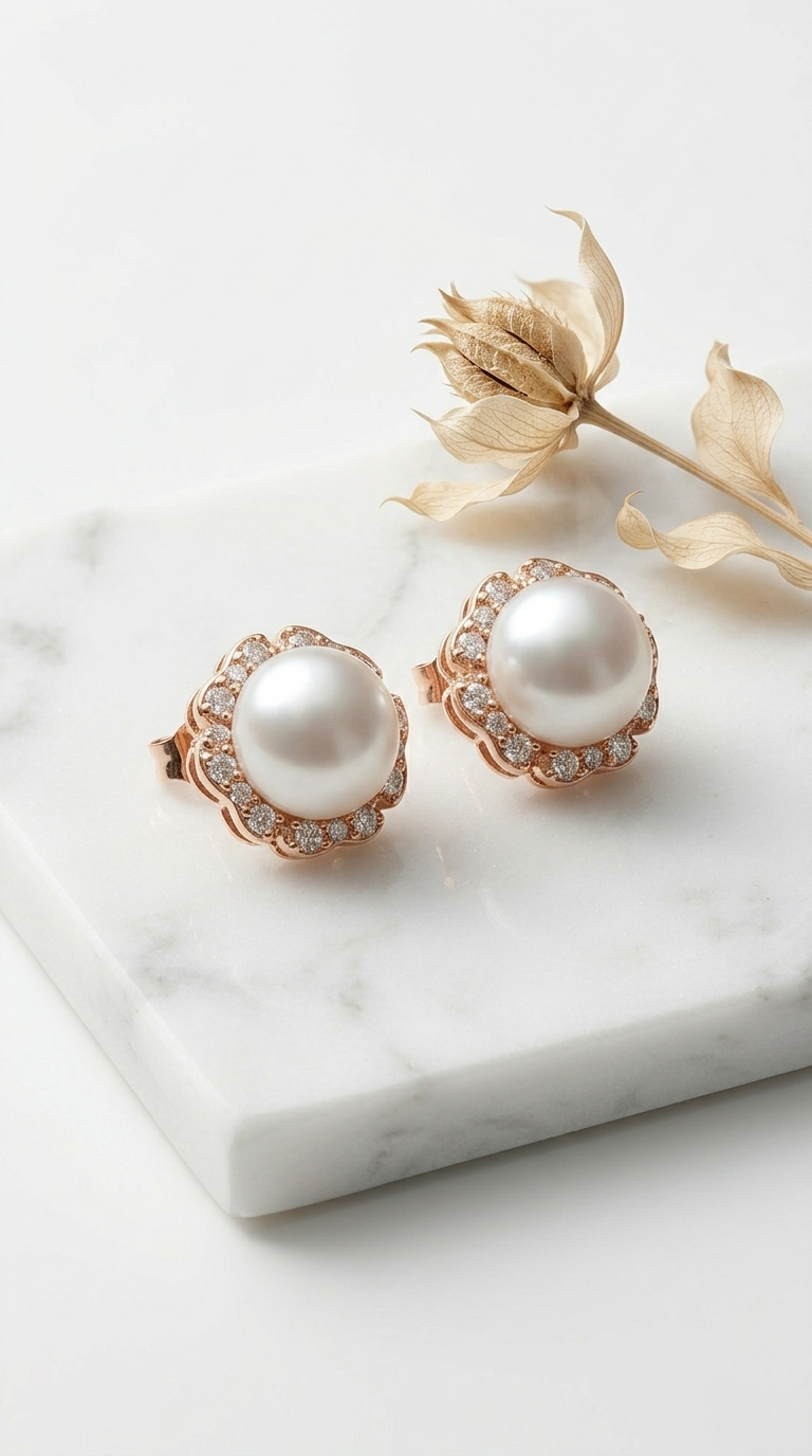 Elaria Pearl Halo Studs | 925 Sterling Silver