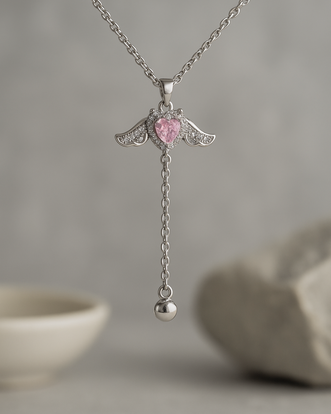 Celestia Winged Heart Necklace Sterling Silver