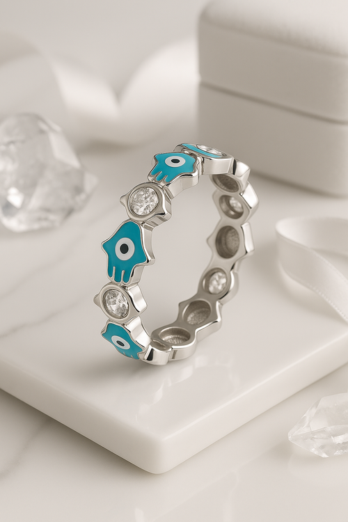 Evil Eye Hamsa Energy Ring - Sterling Silver