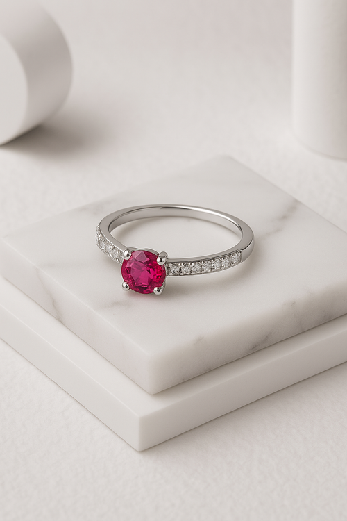 Crimson Whisper Solitaire — Sterling Silver