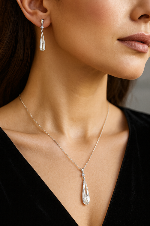 Radiance Teardrop Sterling Silver Pendant Set