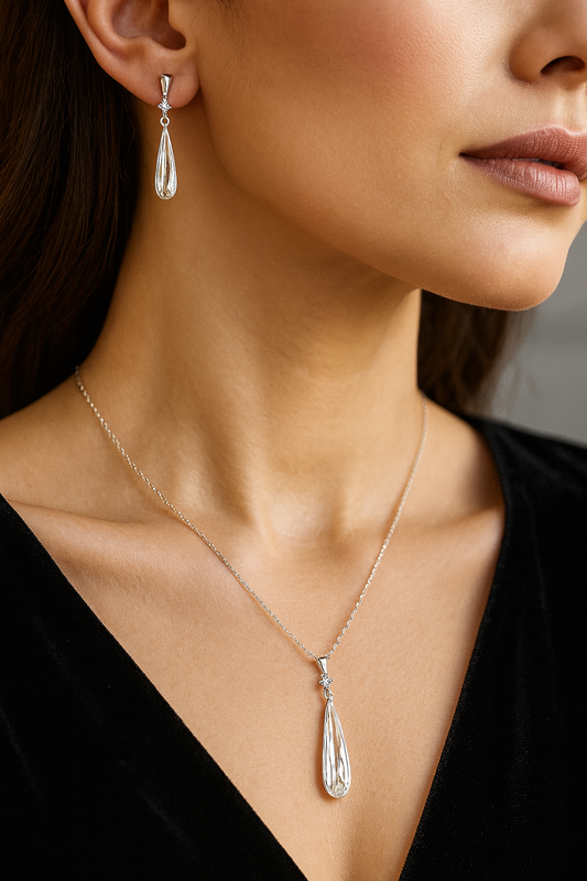 Radiance Teardrop Sterling Silver Pendant Set