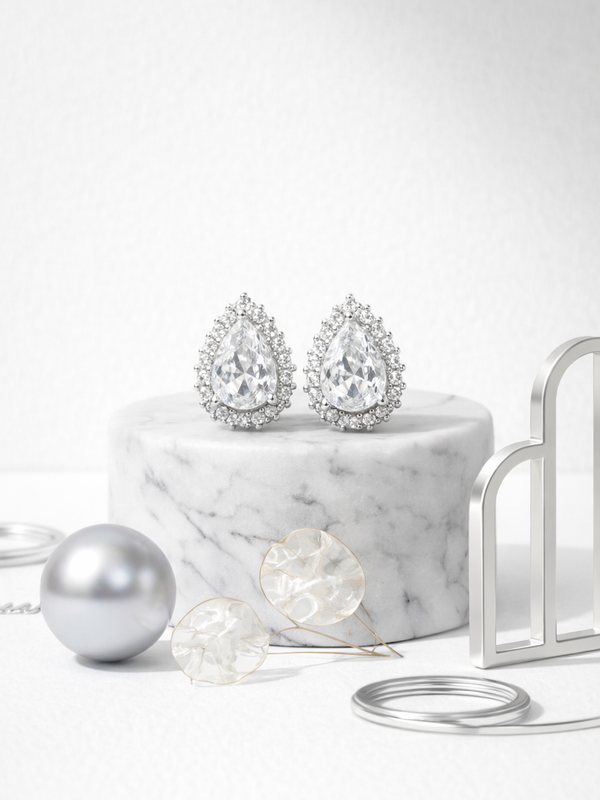 Elara Halo Pear Set | 925 Sterling Silver